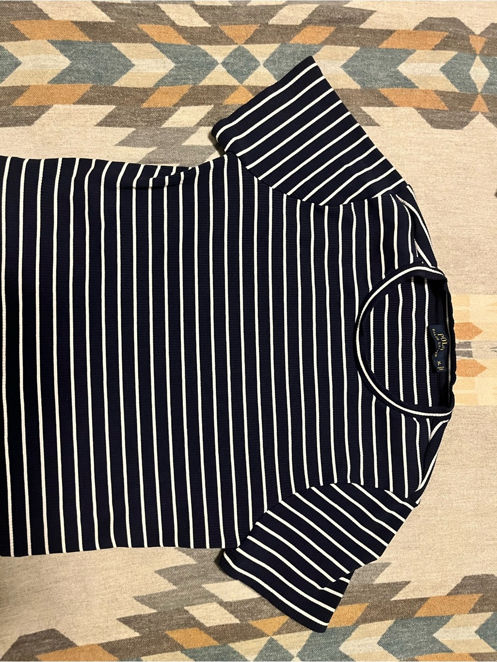 Ralph Lauren Navy and White Striped Short-Sleeve Crop Polo Tee